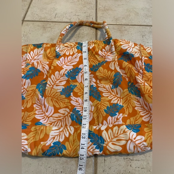 💜 Tropical Floral Print Tote Bag, Orange and Blue - Picture 7 of 9